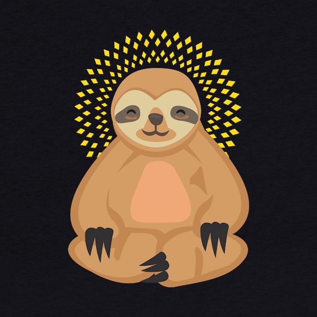 Funny Sloth in Yoga position with enlightenment lights by Uncle Fred Design